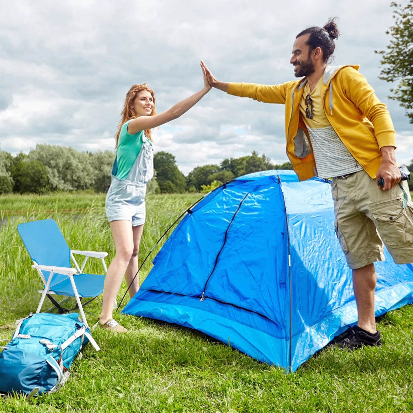 

Синее пляжное кресло из ткани Оксфорд, белая железная рама, 56*60*63 см, максимальная нагрузка 100 кг.