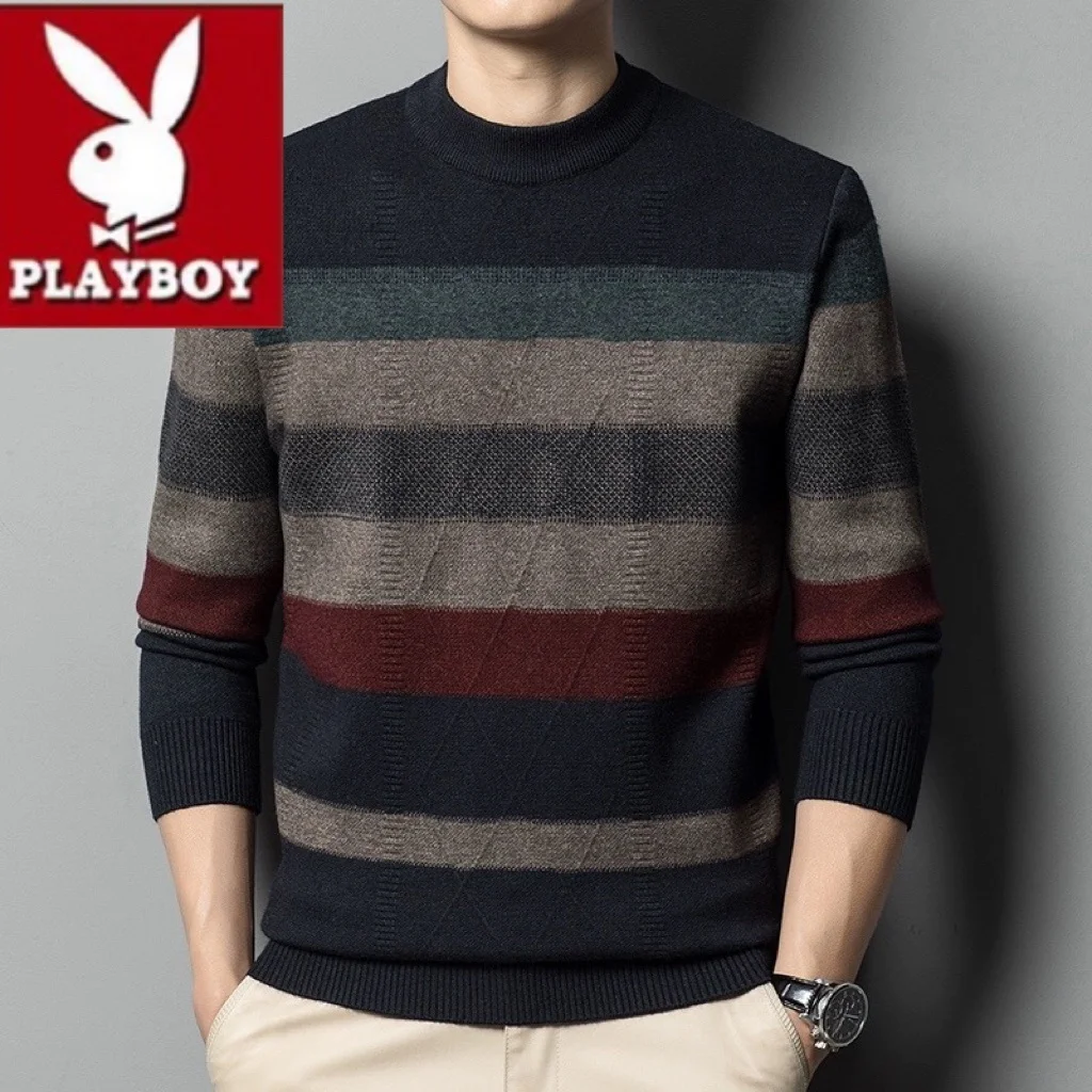 

Мужской зимний свитер Junsixi Thiened, круглый, повседневный, в полоску, базовый слой, вязаный, модный, подходит для поездок на работу