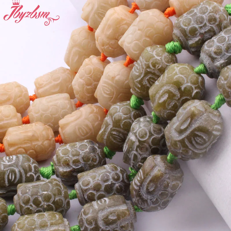 13x18mm Column Carved Buddha Jades Beads Natural Stone Beads For DIY Charms Pendant Necklace Bracelat Earring Jewelry Making 15\