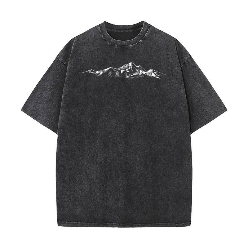 

Mountain Range 100% Cotton Mens Short Sleeve Tops Tees Funny NEW YEAR DAY Washed T Shirt Printing Washed T Shirt Discount O-Neck