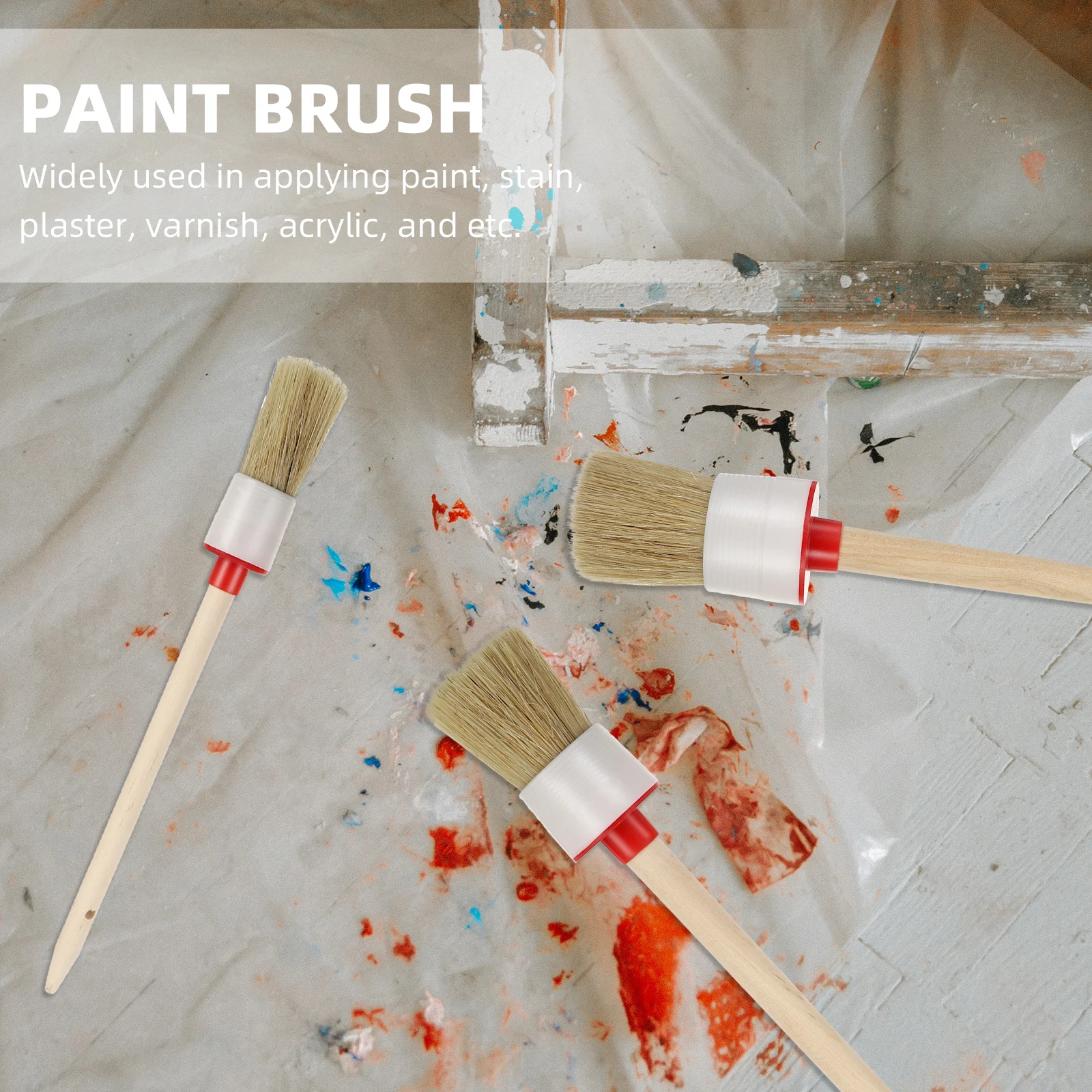 

3 Pcs Bristle Brush Wooden Handle Durable Flexible Paint Tool Artist Oil Brushes Set For Cupboard Car Cleaning