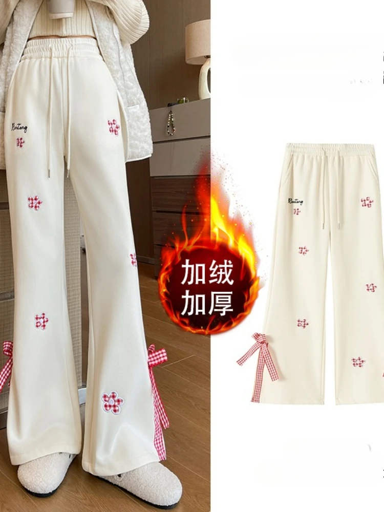 女性秋冬新作蝶結びマイクロフレアロングパンツハイウエストスリムデザインセンスドレープカジュアルパンツ