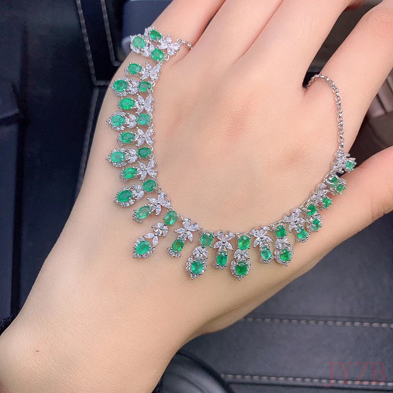 

Luxury sterling silver Natural Colombian emerald necklace for women, natural emerald and banquet cocktail wear jewelry necklace