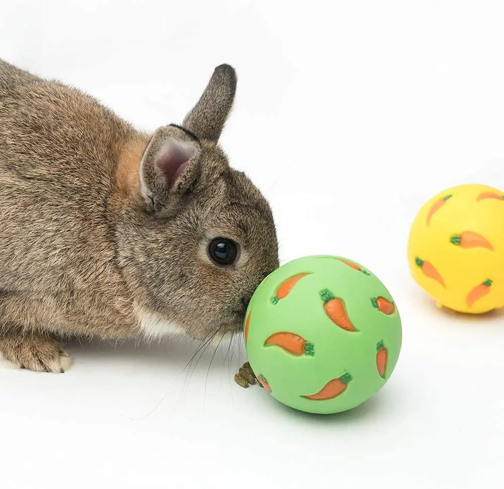 1pcs Rabbit Treat Ball Pet Slow Feeder Interactive Bunny Toy Snack Toy Ball Bite Resistant Feeding Toys Ferret Kitty Hamster Toy