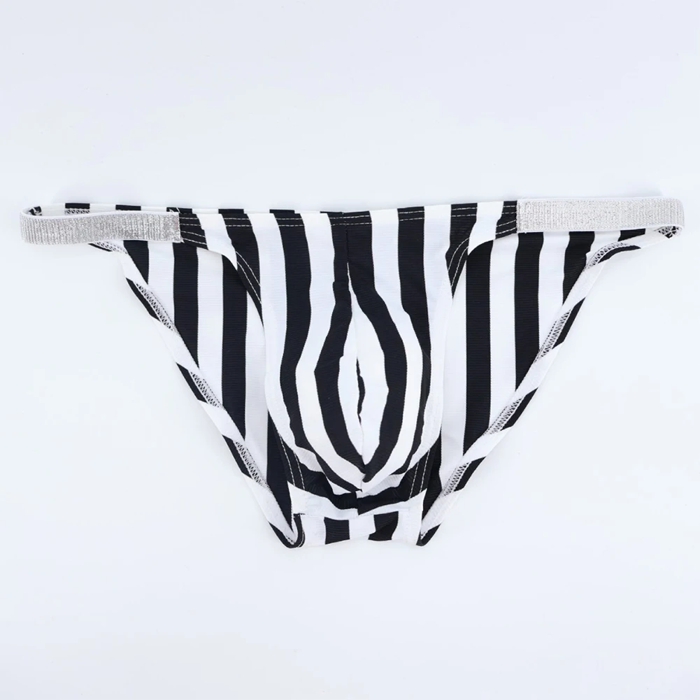 

1pc Men's Sexy Breathable Soft Comfortable Briefs Shorts Black White Striped Low Waist Underwear Underpants Jockstrap