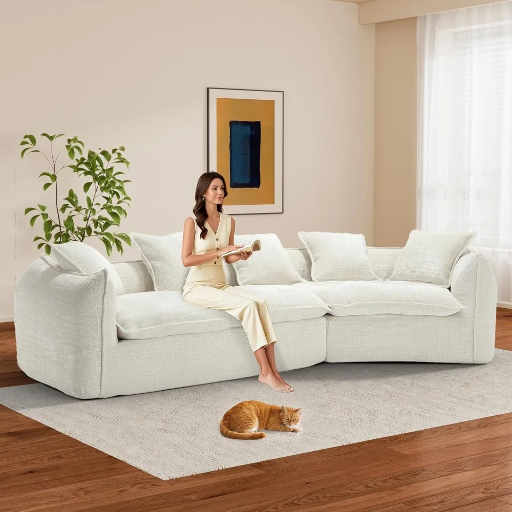 

Modular Curved Sofa Couch, Chenille Deep Seat Sofa with 5 Pillows, Comfy Sectional Cloud Couch for Living Room Apartment Office,