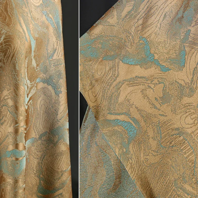 Guofeng Winds Around Green Mountains  Copper Rust Texture Weaves Gold  New Chinese Style Horse Face Skirt Clothing Fabric