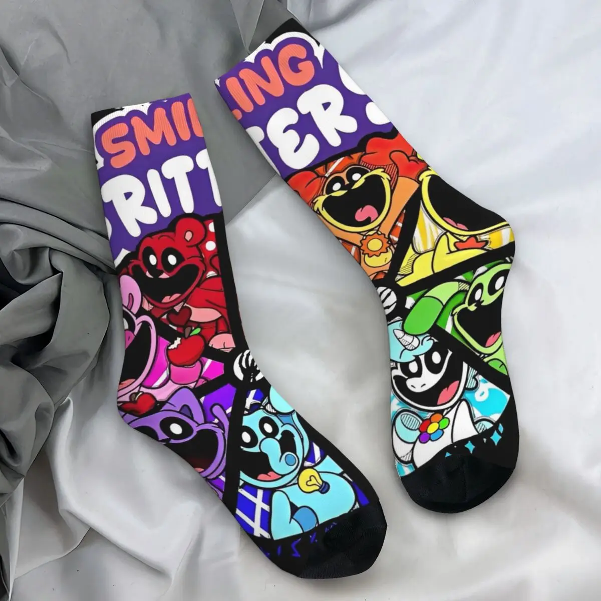 Smiling Catnap Stockings Men Critters Funny Cartoon Socks Quality Elegant Socks Autumn Outdoor Non Slip Socks Birthday Gift