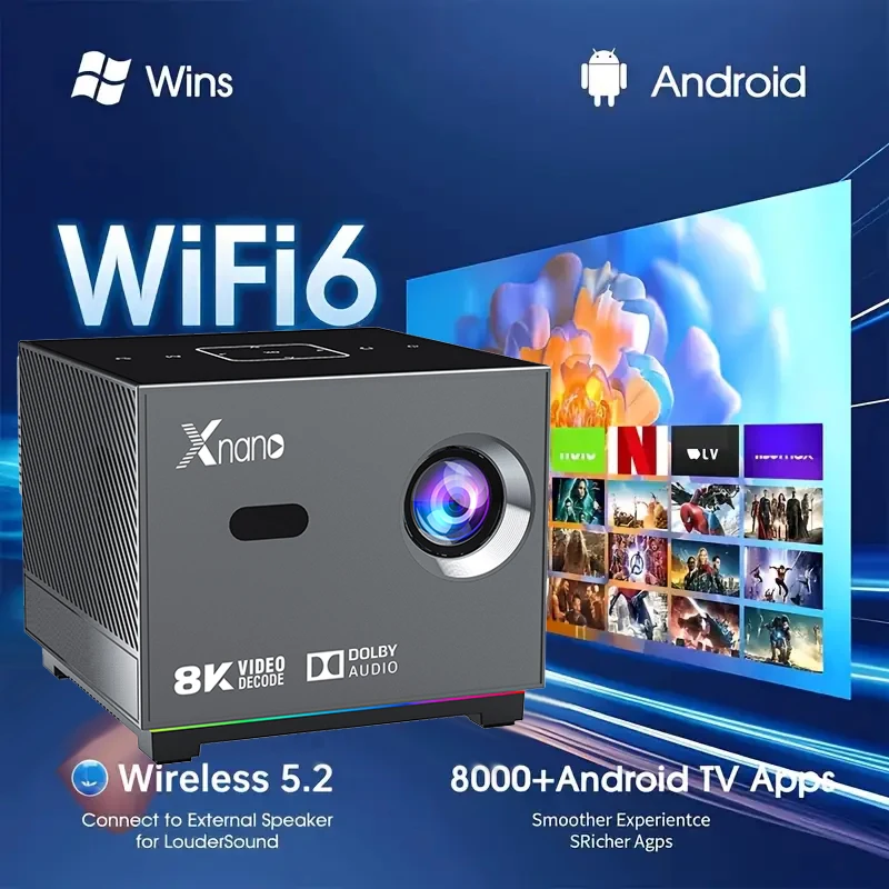 XNANO 300ANSI Projector 8K/4k WiFi 5G Voice Remote Portable Smart Movie Projector with LED Lighting BT5.0 Bulit-in More App