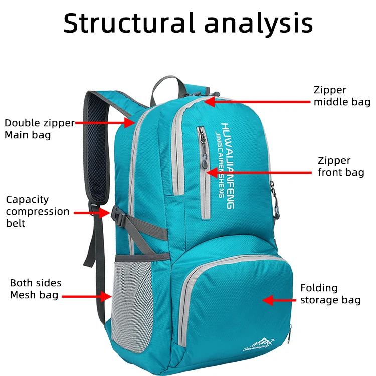28l packbarer Rucksack faltbare ultraleichte Outdoor-Reisetasche großer zusammen klappbarer Rucksack Wander reise rucksack Bergsteiger-Tages rucksack Geringes Gewicht hohe Kapazität Wasserabweisendes Gewebe Top Punc – Detail 3