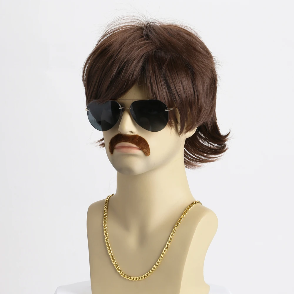 10 Inch Synthetic Wigs For Man Dark Brown Short Curly Hair Cosplay Wig For Halloween Costume Party Festival Performance