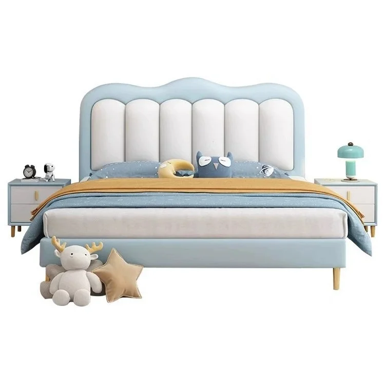 Hot Selling Simple Child Upholstered Colorful Bed Full Solid Wood Frame Beds 3 Drawers Storage Soft Twin Bed for Boys Kids Girls