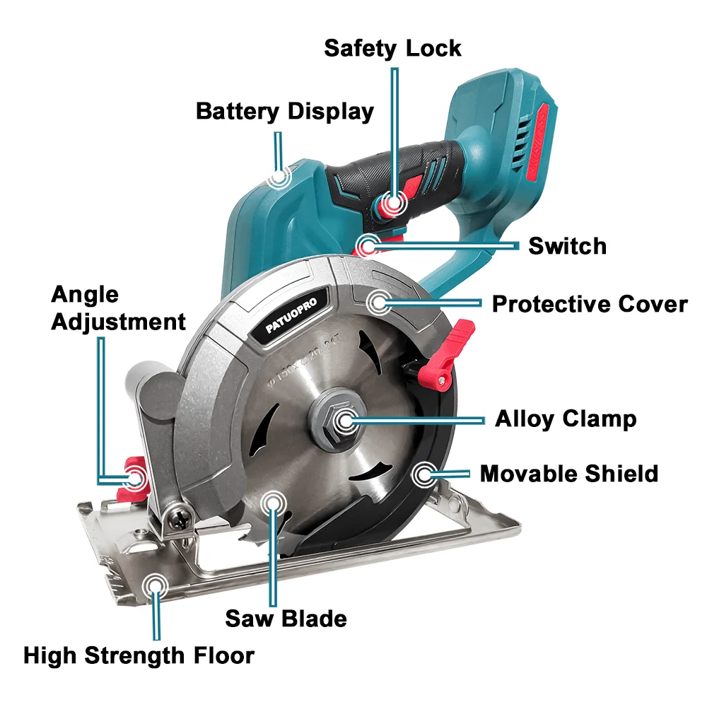 PATUOPRO 150mm Brushless Electric Circular Saw 6Inch Cordless Handheld Electric Saw Wood Cutting Machine For Makita 18V Battery