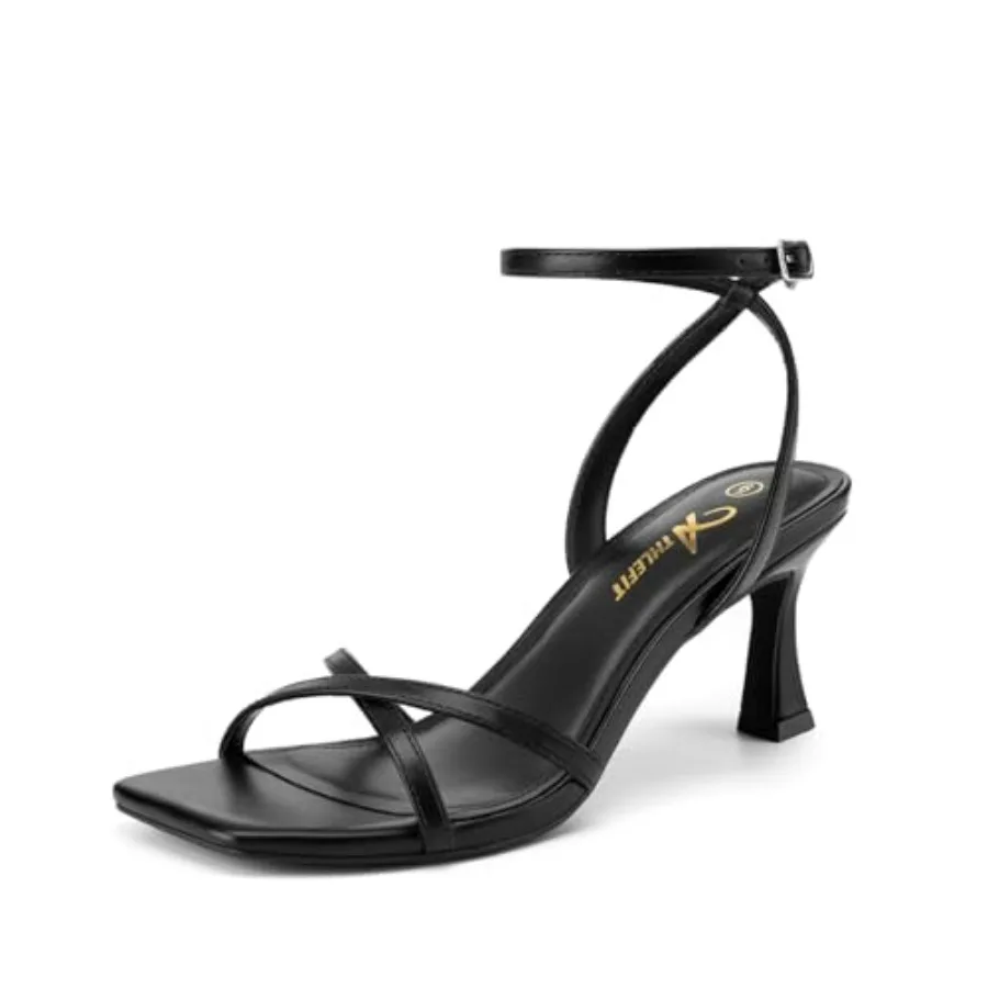 Kitten Heels for Women Square Open Toe Strappy Heeled Sandals Ankle Strap Dress High Heels for Prom Party Wedding