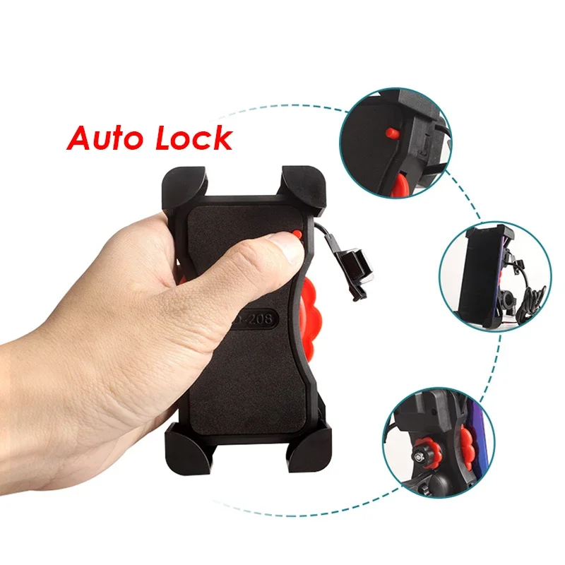 Auto Lock Motorcycle Cell Phone Holder With USB Charger 360 Rotation Universal SmartPhone Bracket Mount For iPhone 7 8 X Samsung