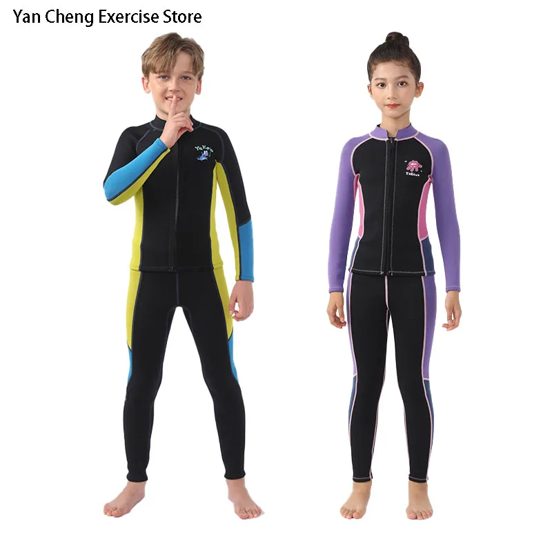 Kids Neoprene Split Wetsuit 2.5mm Thermal Keep Warm Diving Suit Snorkeling Surfing Swimming Suit Boy Girl Diving Clothes