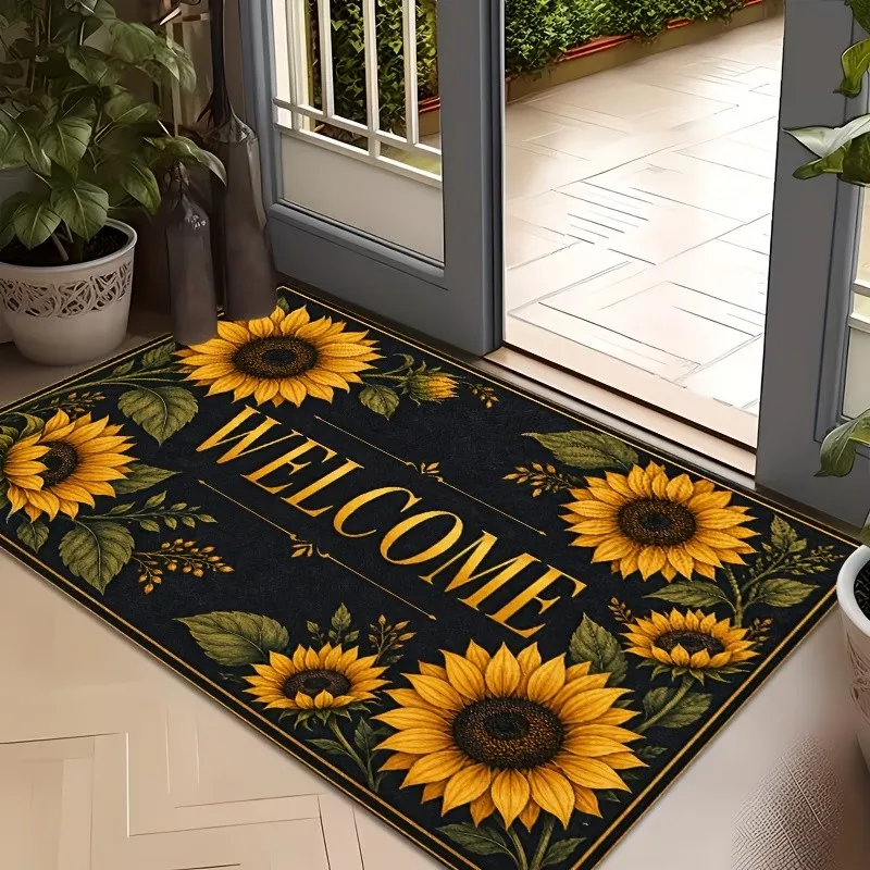 Hello Floral Doormat Cute Colorful Flower Butterfly Welcome Mat Outdoor Indoor Entrance Rug Spring Summer Home Room Decor