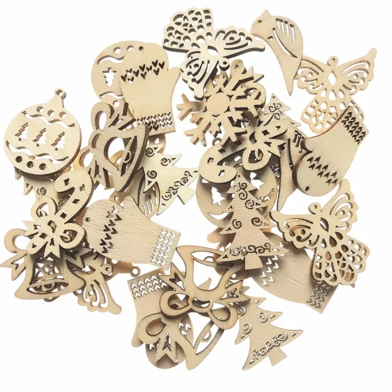 

50pcs Unfinished Wooden Christmas Ornaments DIY Blank Wood Slice Cutout Christmas Craft for Holiday Winter Xmas Tree Decoration