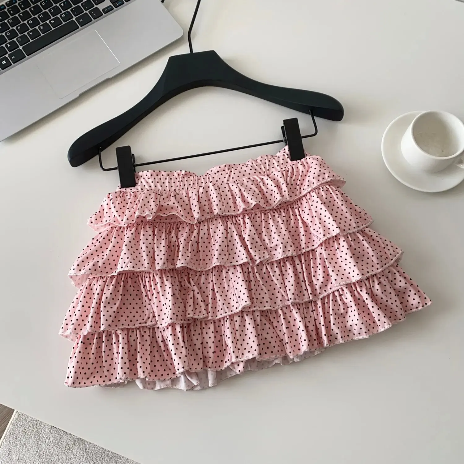 Fashionable Sexy Girl's Age Reducing Multi-layer Patchwork Skirt French Style Versatile Classics Pink Polka Dot Sweet Cake Skirt