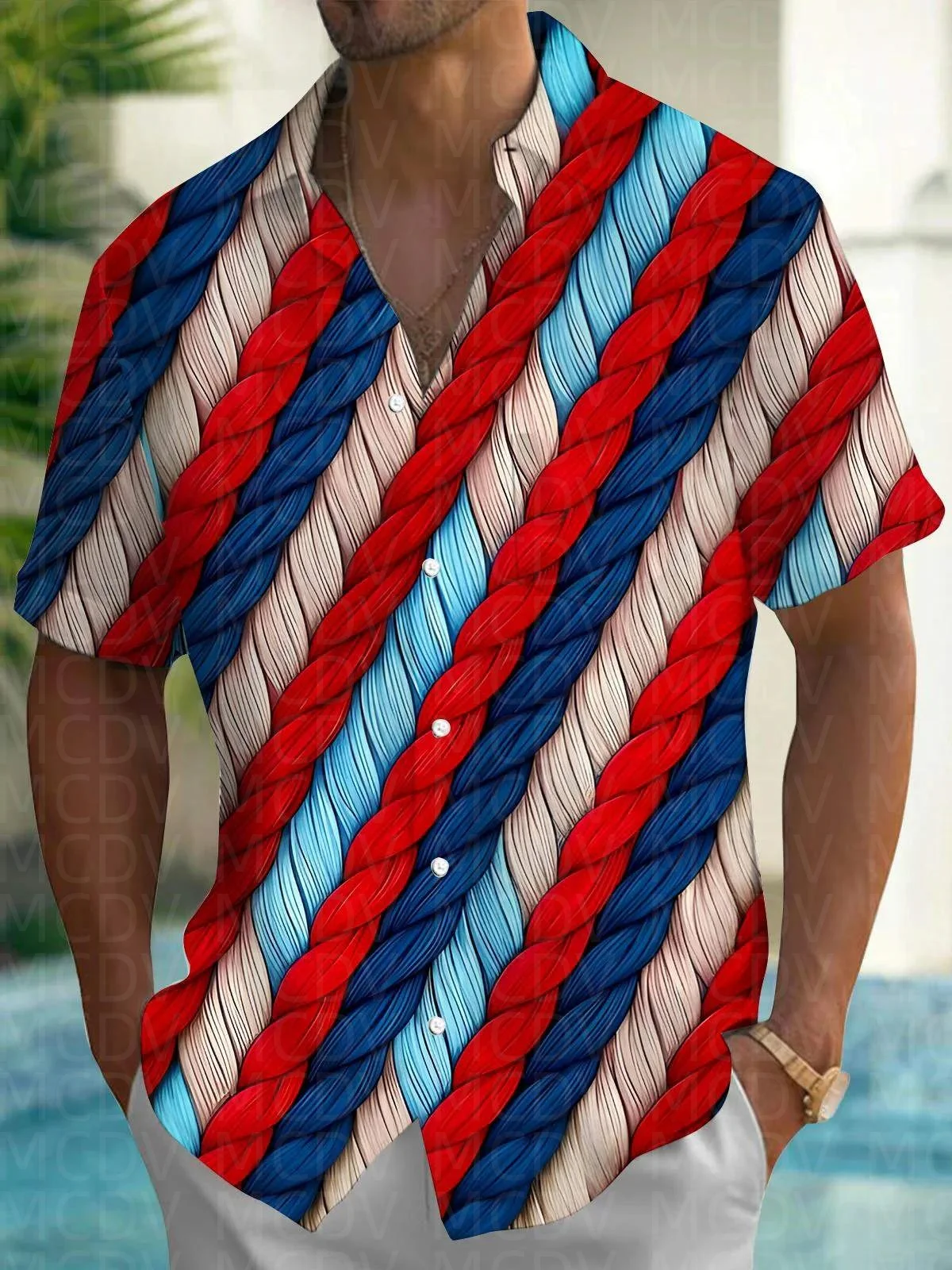 String Pattern Men's Hawaiian Shirt Stretch Easy Care Camp Shirt Big Tall