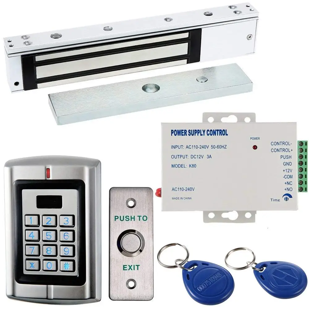 Access Control System Kit 125KHz Card PIN Door Entry System Magnetic Lock Key Fobs 2000 Users Capacity Waterproof Backlit