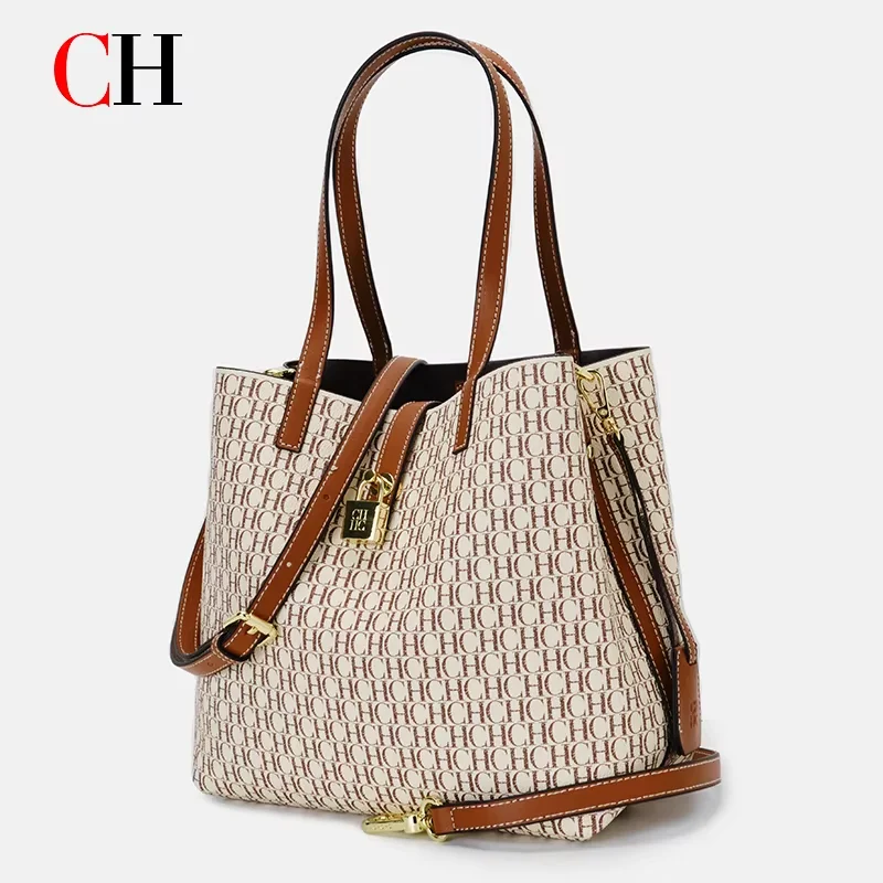 CH Premium Versatile PU Leather Crossbody Bag Ladies Large Capacity Daily Commuter Tote Bag Letter Print Design Ladies Fashion