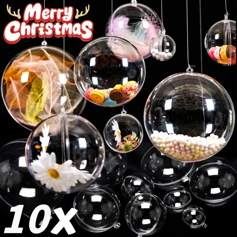 10 Stück befüllbare transparente Hängekugeln aus Kunststoff, Weihnachtsschmuck, hohle dekorative Hängekugeln, Weihnachtsbaum-Anhänger-Versorgung