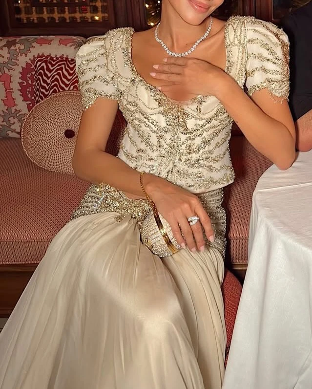Sharon Said Luxuriöse Champagner-Perlen-Abendkleider Zweiteiliges A-Linien-Modell Damen-Formelle Partykleider SS544 Maßanfertigung – Detail 5
