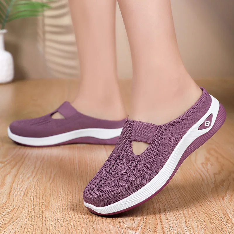 Women's Summer Sandals Versatile Casual Shoes Breathable Toe Cap Slippers Lazy Mesh Soft Sole Single Cheap Shoes Clearance