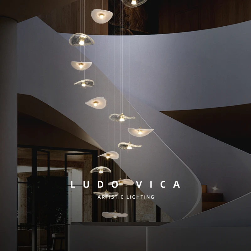 

Staircase Hanging Light Rotating Staircase Glass Chandelier Hanging Lamp for Hall Villa High Ceiling Long Pendant Light Lighting