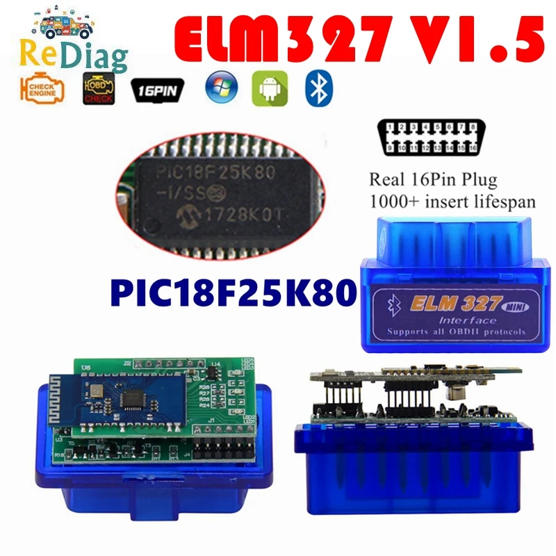 Hardware V1.5 PIC18F25K80 ELM327, lector de código automático con Bluetooth V1.5, Super MINI ELM 327, funciona en Android Symbian