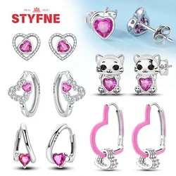 Sterling Silver 925 Brilliant Pink Color Classic Heart Shaped Earrings Light Luxury Charm Fine Jewelry Party Gifts for Women