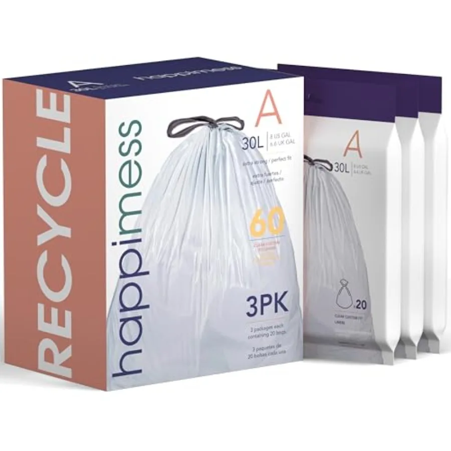 

HPM3000A- 7.9 Gallon Kitchen Drawstring Trash Bags, Trash Can Liner,,, 3-Packs of 20 Liners