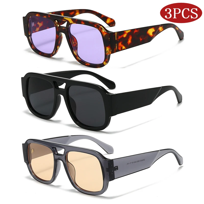 Car Sunglasses 3pcs Fashion Double Bridges Square Sun Glasses Women Candy Color Large Frame Goggles Leopard Legs Eyewear UV400