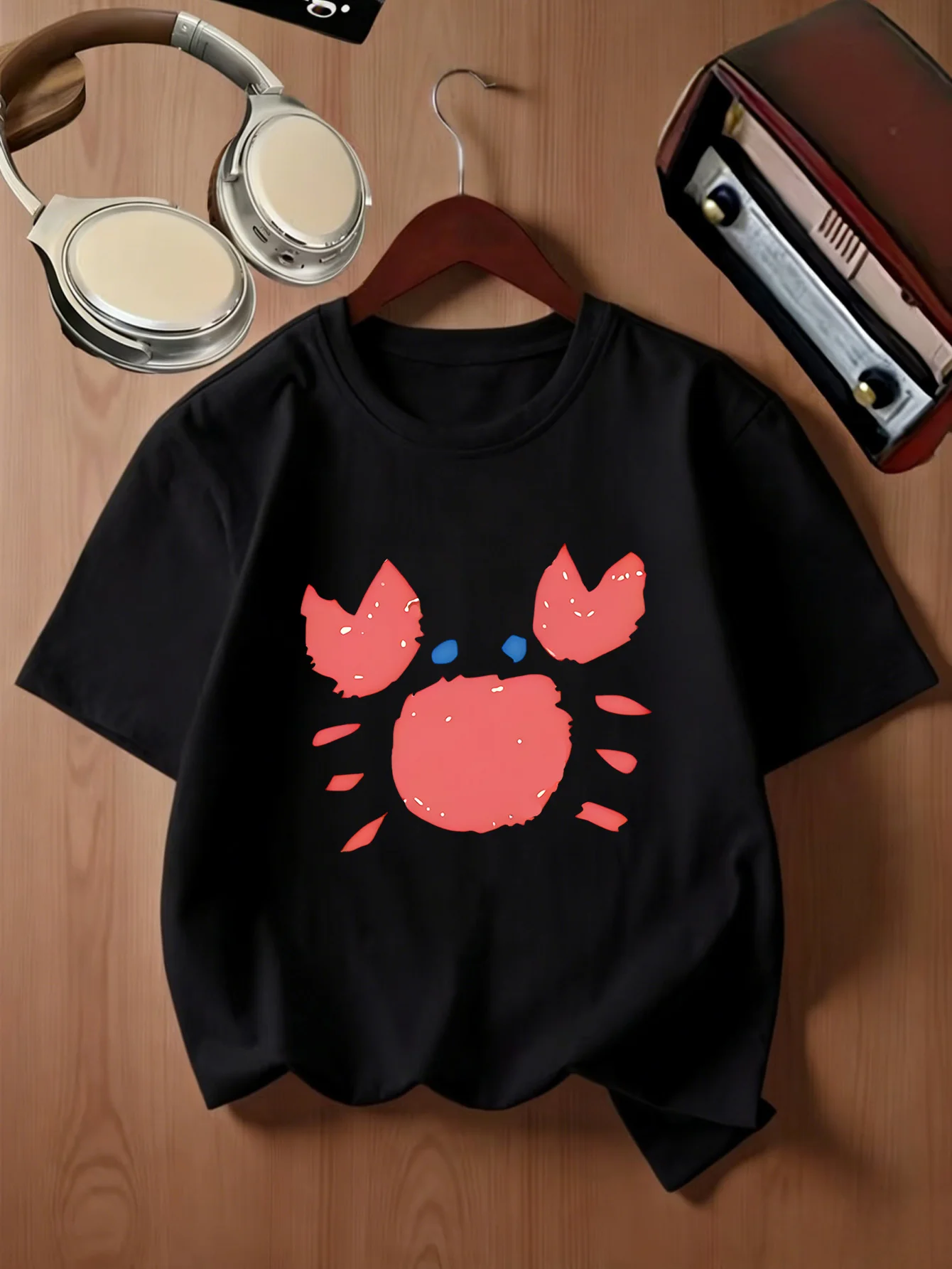 Hand Drawn Red Crab Ocean Creature Art Print women men T Shirt Family Matching Parent Child Summer Crew Neck Casual Tee