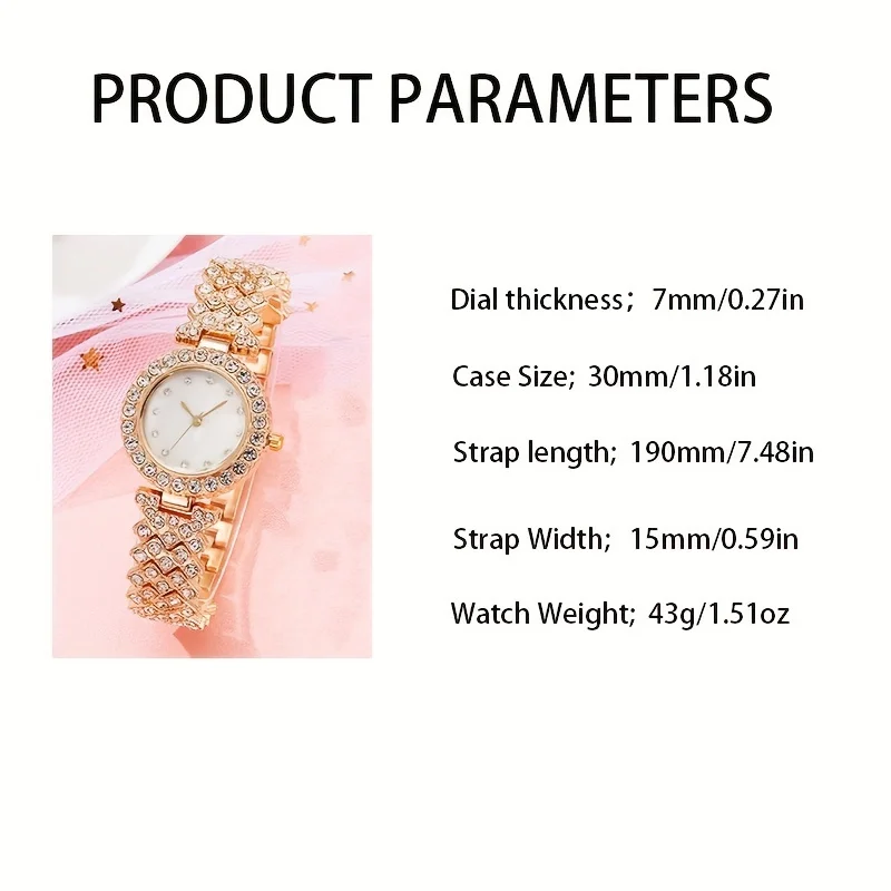 Women\'s Watch Luxury Rhinestone Quartz Watch Fashion Analog Wrist Watch & 5pcs Star Jewelry Set, Gift For Mom Her