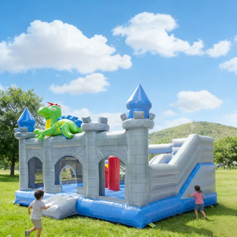 High Quality Customizable Color PVC Material Easy Setup Bouncy Castle Dinosaurs Sharks Design Trampoline Slide Combo Inflatable