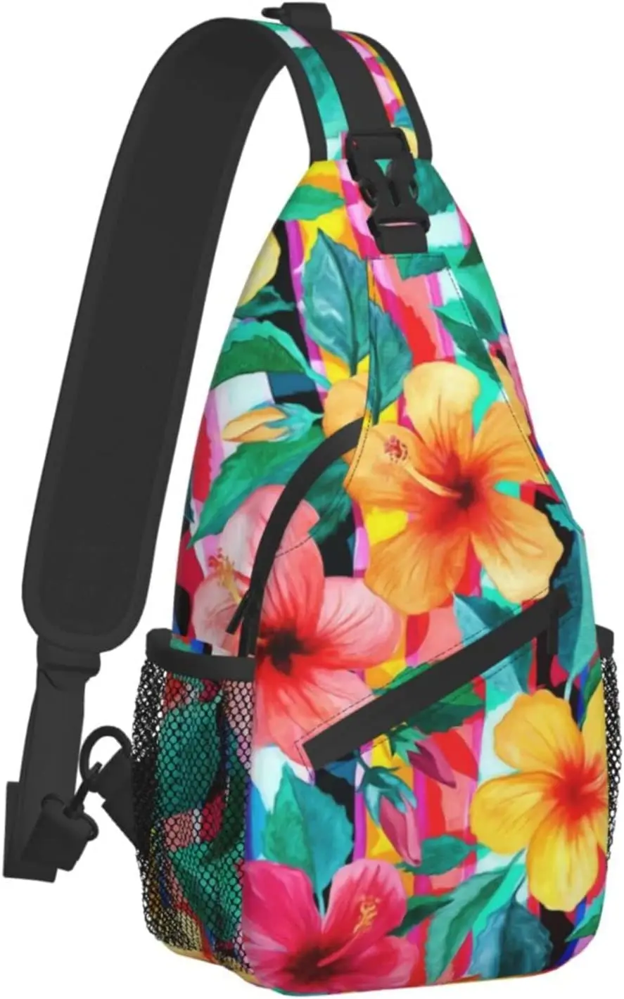 Hawaii Hawaiian Flowers Floral Sling Bag,Multipurpose Shoulder Bags Travel Hiking Chest Backpack for Women Men