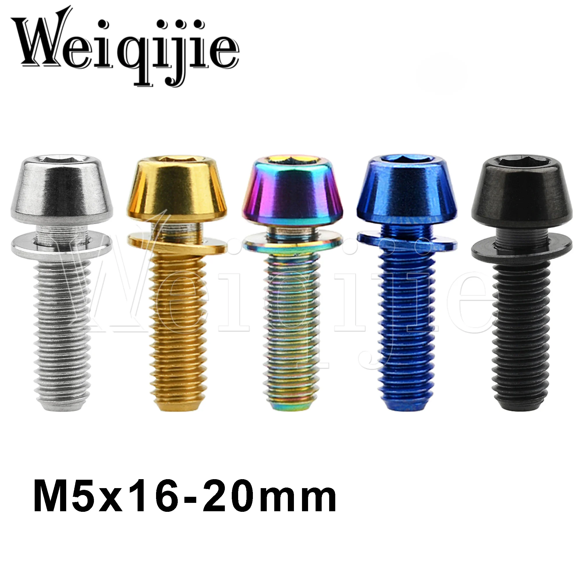 

Weiqijie 6pcs Titanium Bolts M5x16 18 20mm Bike Stem Bolts Taper Head with Washers for MTB Mountain Road