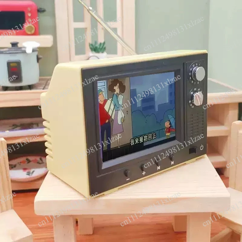 Mini Retro TV 2.4 Inch, Real Working Tiny Television, Portable Player Support U Disk Insert for Miniature Scene