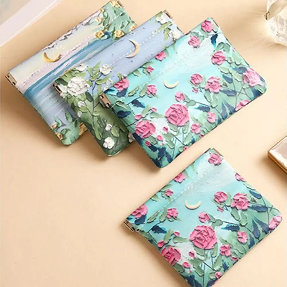 Fashion PU Lipstick Makeup Bag Automatic Closing Flower Print Mini Coin Purse Waterproof Cosmetic Organizer Pouch Travel