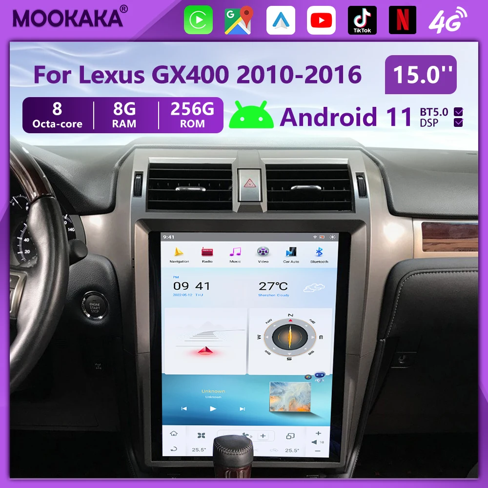 

15-дюймовое автомобильное радио для Lexus GX400 GX460 2010~2019, Android 13, беспроводной Carplay, GPS-навигация, головное устройство, мультимедийный проигрыватель, автомагнитола
