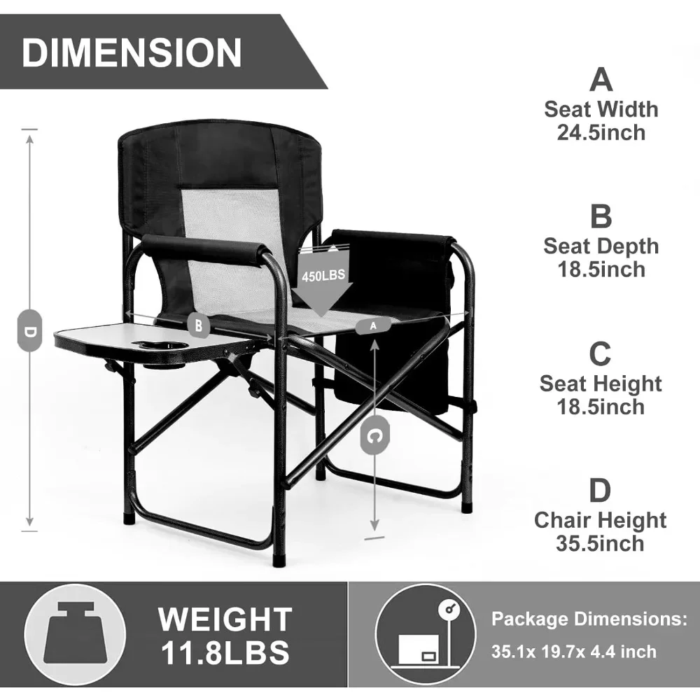 Camping Chairs, Folding Chairs for Outside, Directors Chairs Foldable, Lawn Chairs for Adults Heavy Duty,SUPPORT to 450LBS