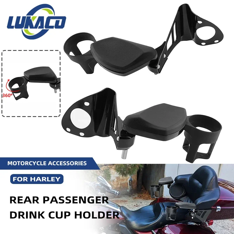 

For Harley Touring Electra Road Tri Glide 14-23 Motorcycle Adjustable Rear Passenger Armrests Cup Holder Drink Bottle Carrier