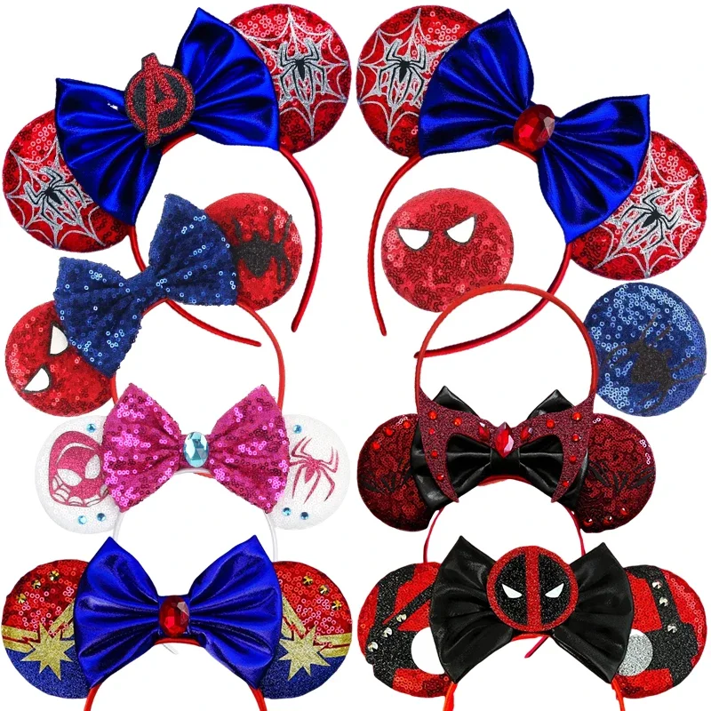 Disney Marvel Spiderman Ear Headband for Adults Mickey Mouse Ears Hairbands Women Bows Hair Accessories Girls Avengers Headwear