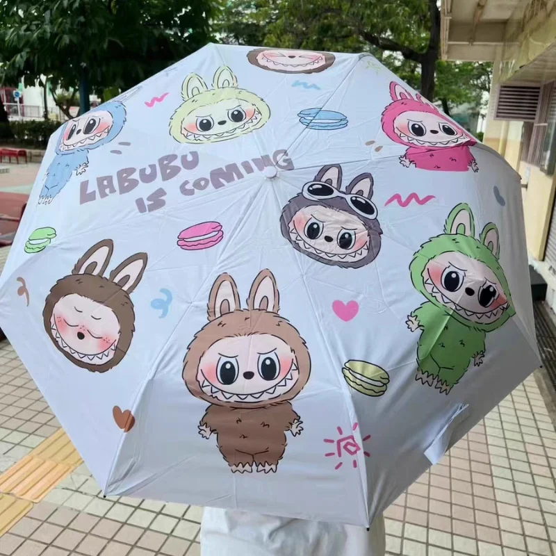 Anime Labubu Monster Accessory Automatic Sunshade Umbrella Sunscreen Anti-Ultraviolet Folding Umbrella Rain Umbrella Xmas Gifts