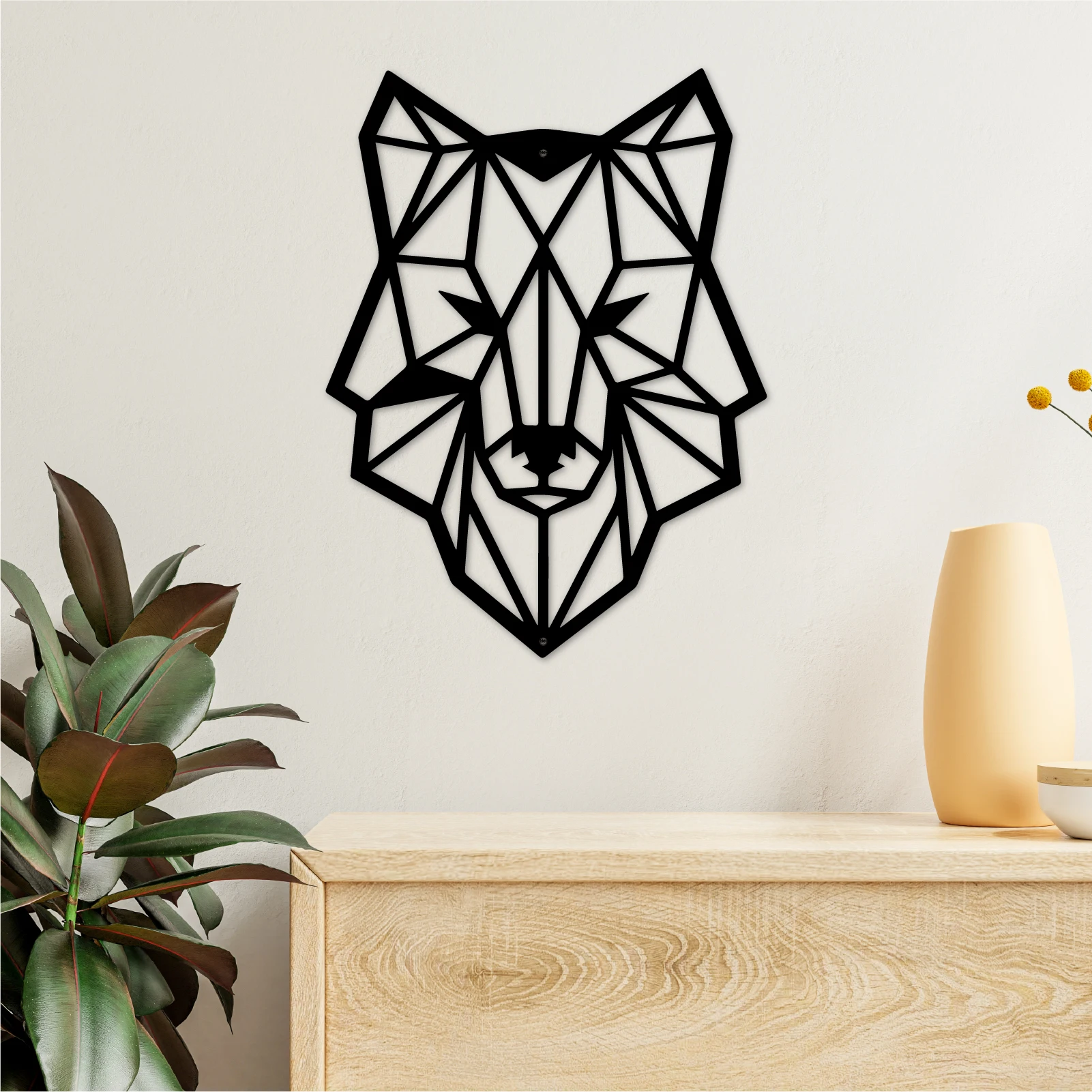 Geometric Wolf Head Metal Wall Art for Living Room Bedroom Office – Modern Animal Sculpture Home Decor & Housewarming Gift