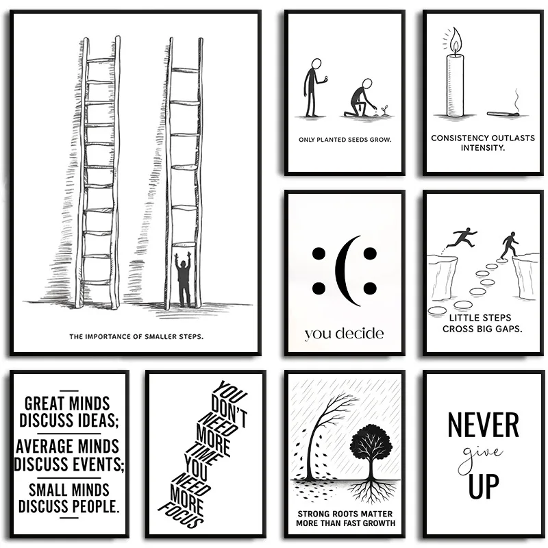 The Importance of Smaller Steps Motivational Quote Poster Modern Minimalist Typography Canvas Painting Office Bedroom Home Decor