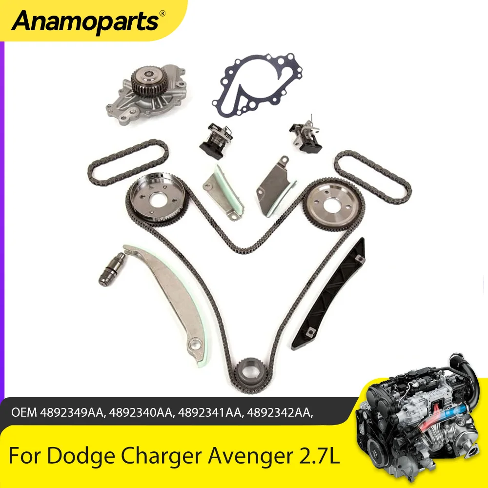 Engine Part Timing Chain Kit Water Pump Fit 2.7 L V6 Gas For Chrysler 300 Sebring Dodge Magnum Charger 2.7L DOHC 2008 4892349AA