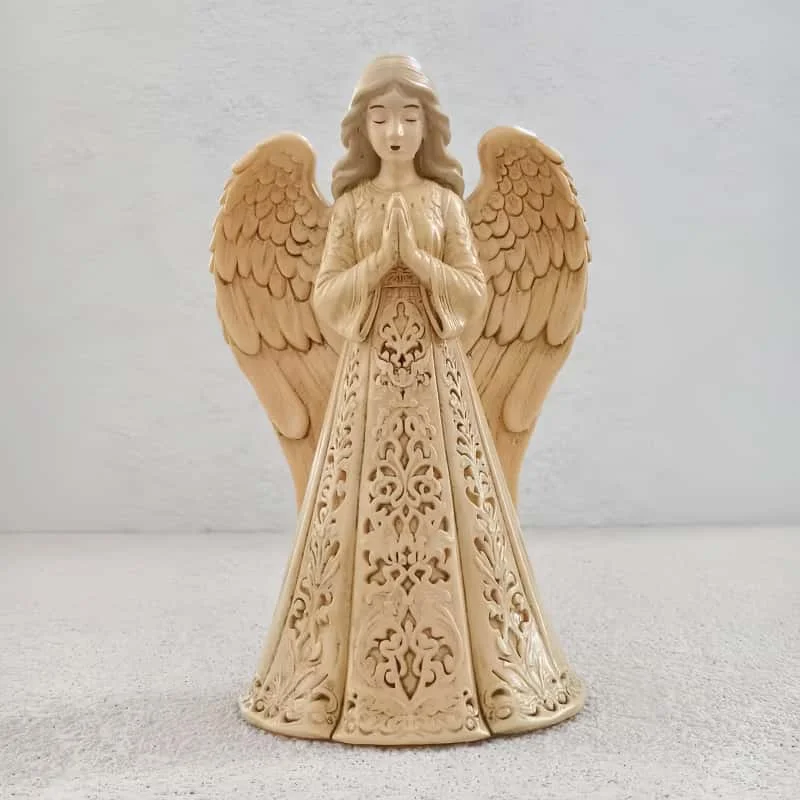 Angel Statue Resin Christmas Tabletop Ornament LED Light Up Figurine for Home Windowsill Holiday Display Gift Decor